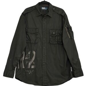 VTG Polo Ralph Lauren Men Shirt XL R2 Black Tactical Military Button Up Utility